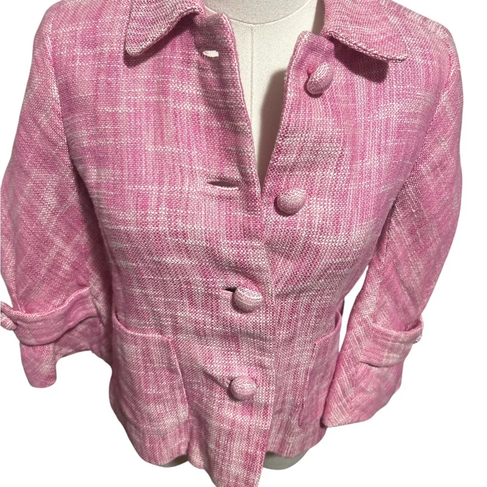 J.Crew Waverly Pink Tweed Jacket Blazer Sz 2 Cropped Romantic Preppy - Picture 3 of 8